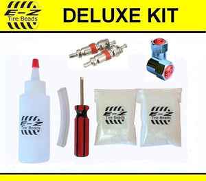 E-Z Tire Beads Deluxe Motorcycle Kit, Ceramic Balancing 2 oz Front + 3 oz Rear (5 Ounces Total) + Applicator Kit, Chrome Caps, Valve Cores-No Lead, No Damage, DIY Tire Balance